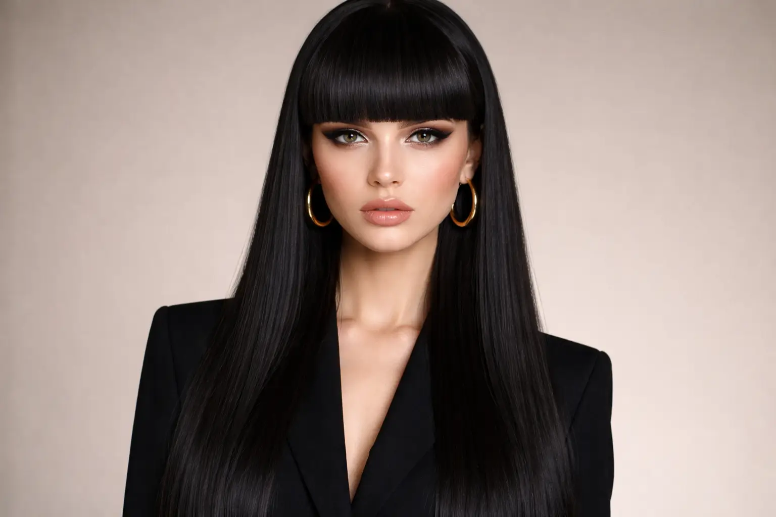 Blunt Bangs with Straight Lengths