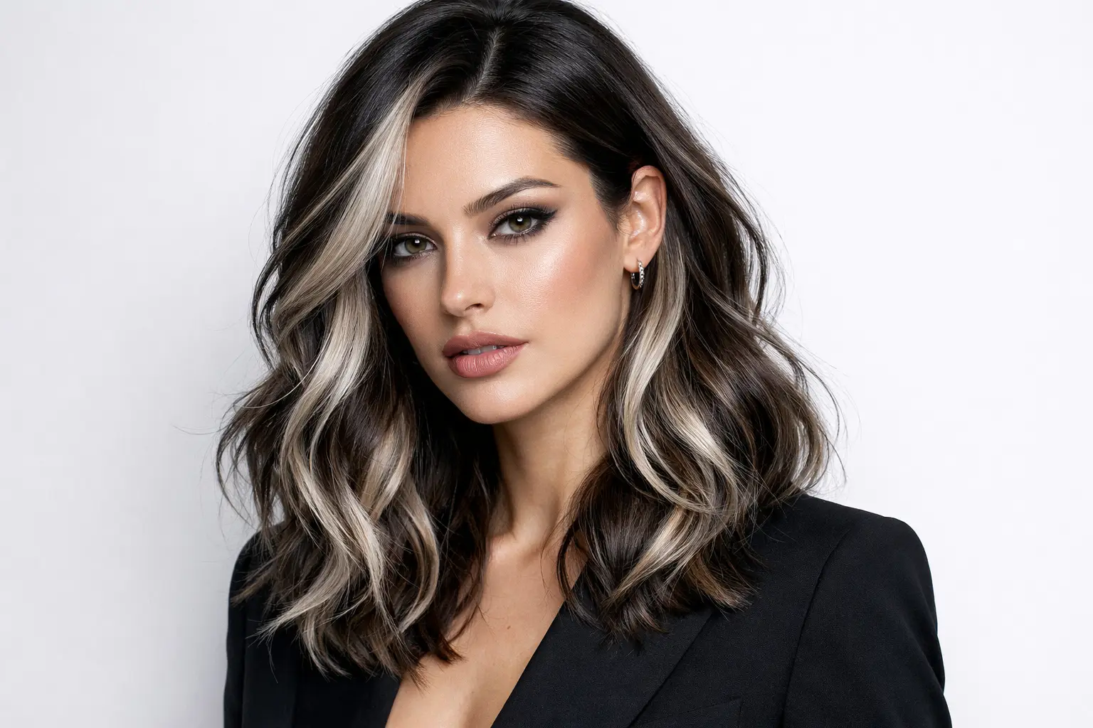 Dark Brown with Ash Blonde Highlights