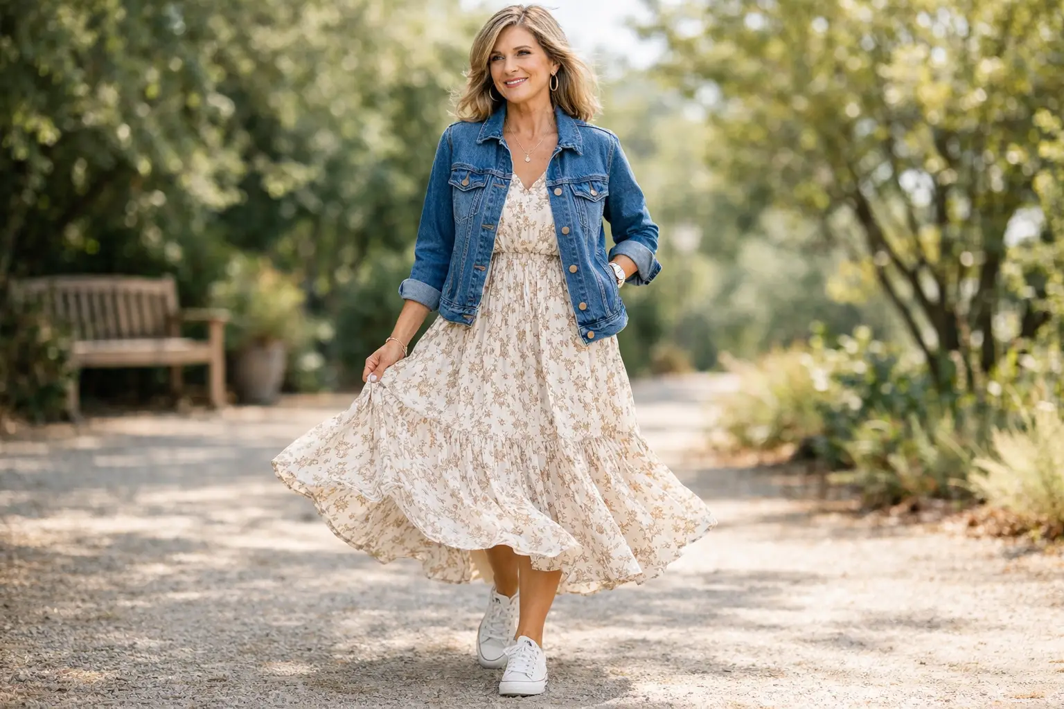 Midi Dress with Denim Jacket