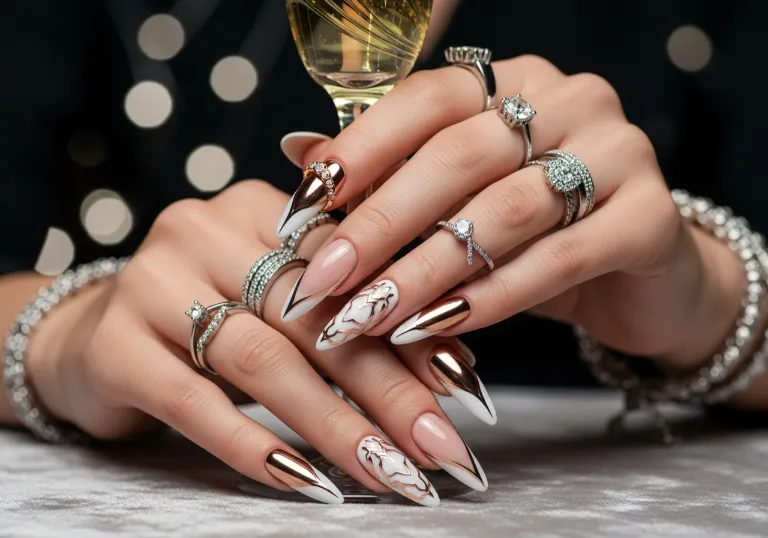 Mocha Cat Eye Almond Nails