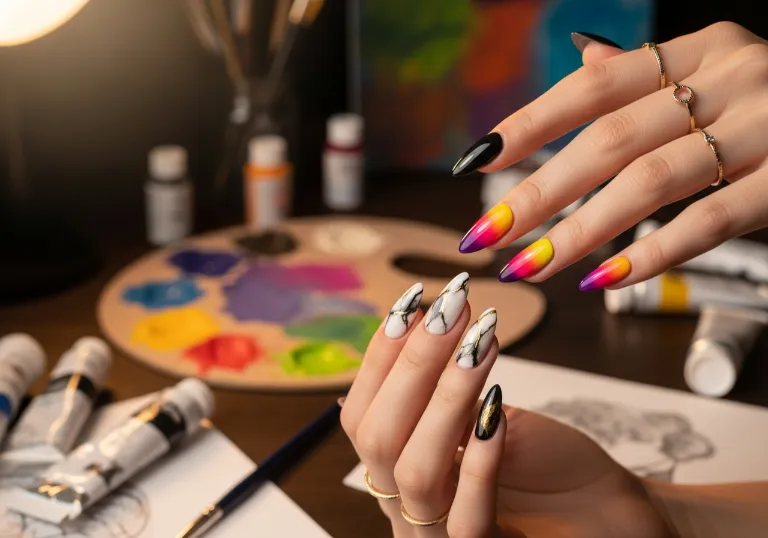 Nude Almond Nails With Gold Accents