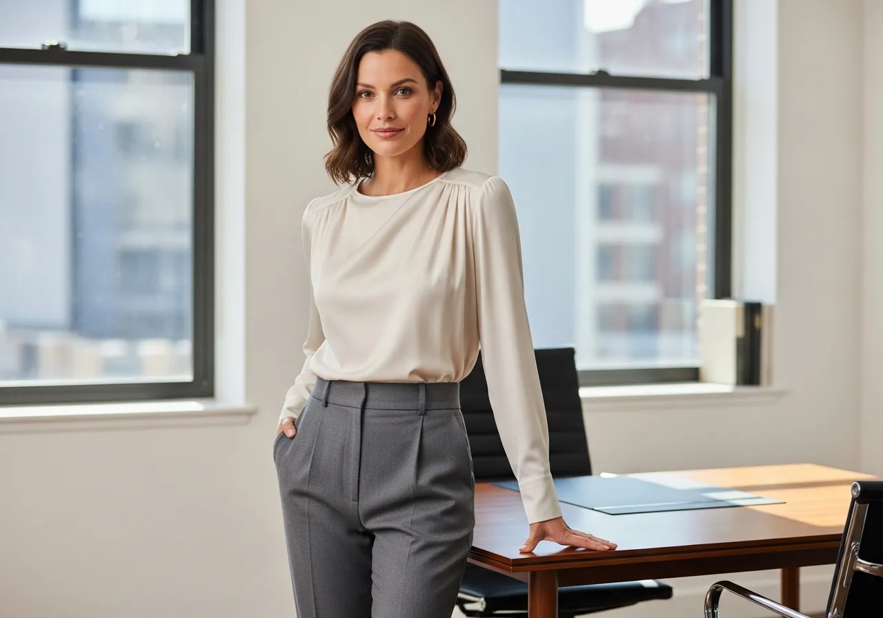 Silk Blouse and Tailored Trousers
