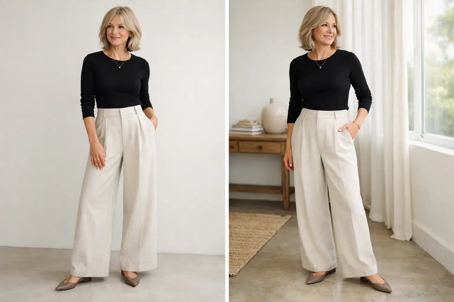 Wide-Leg Trousers with Fitted Top
