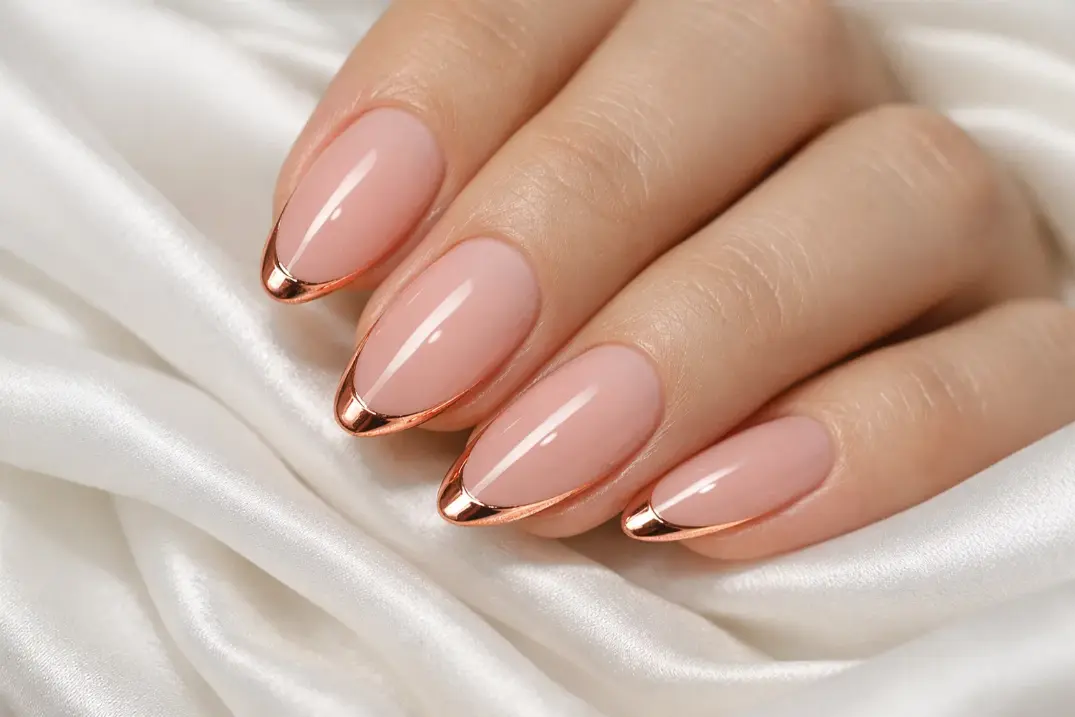 Modern French Tips with Metallic Accents