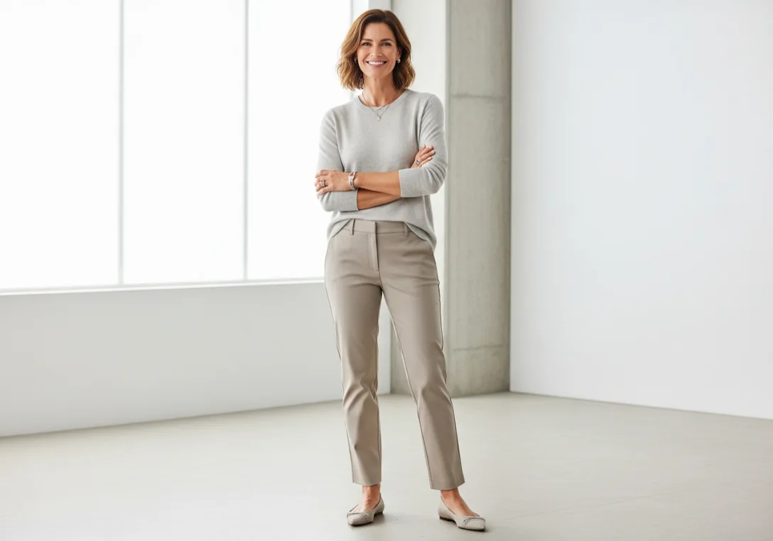 Straight Leg Trousers and Knit Top