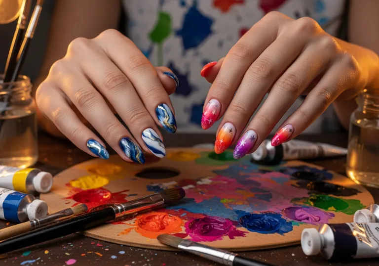 Deep Navy Blue Almond Nails
