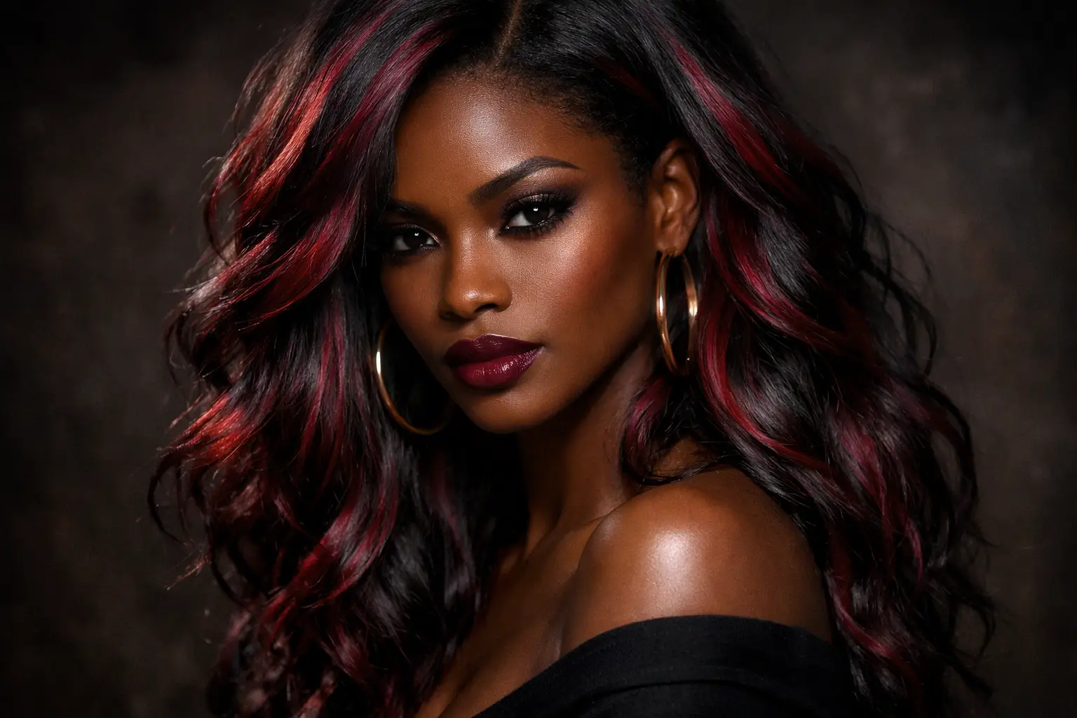 Burgundy Highlights for Dramatic Contrast