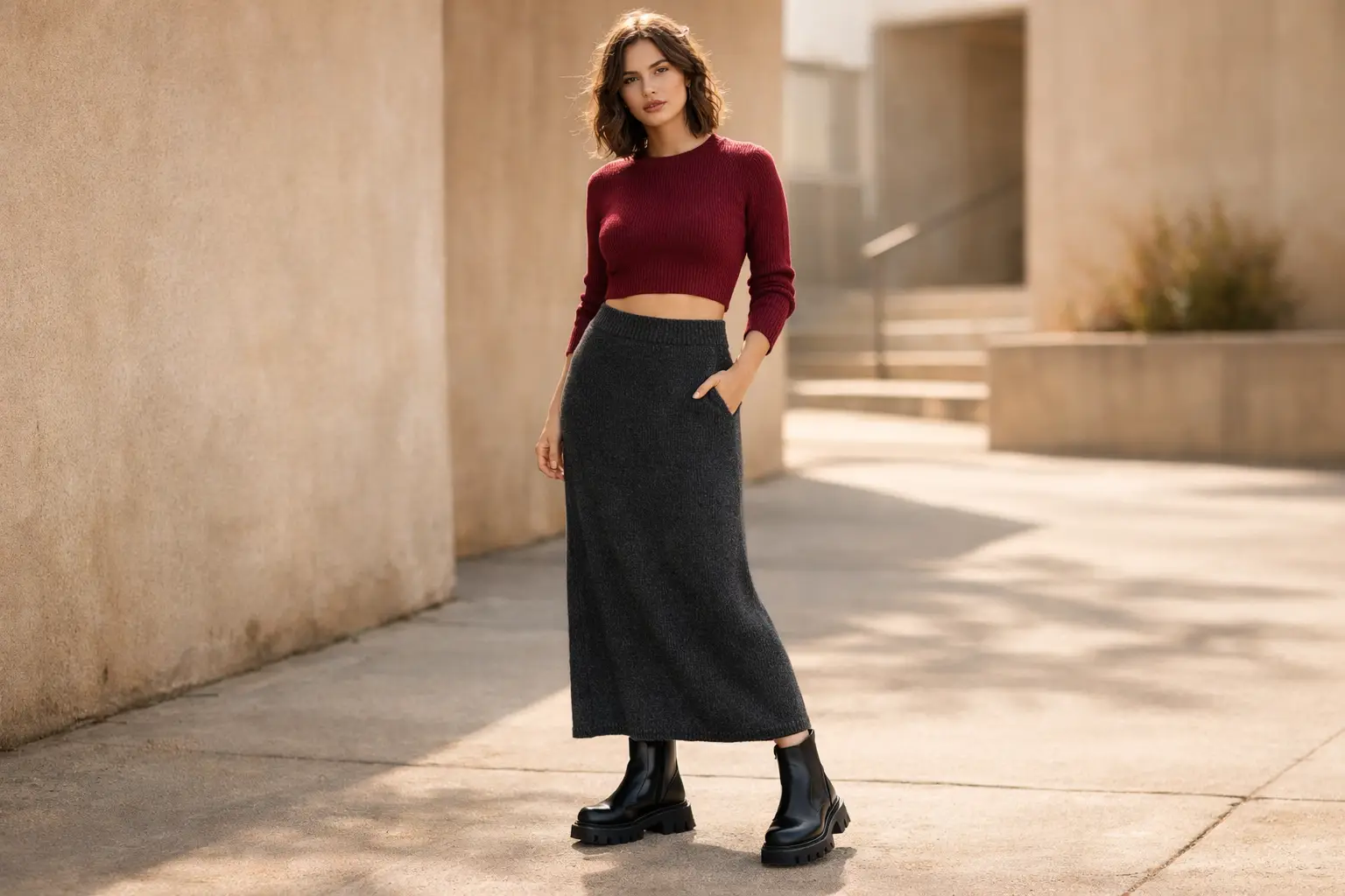 Knit Maxi Skirt With a Cropped Sweater