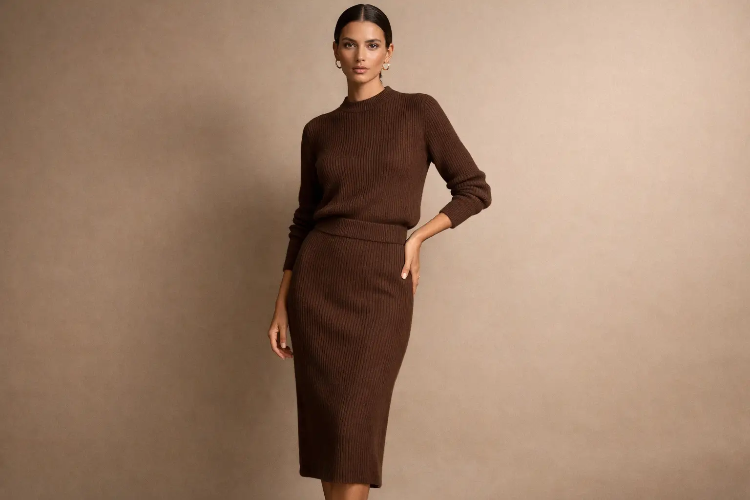 Monochromatic Knit Skirt Set