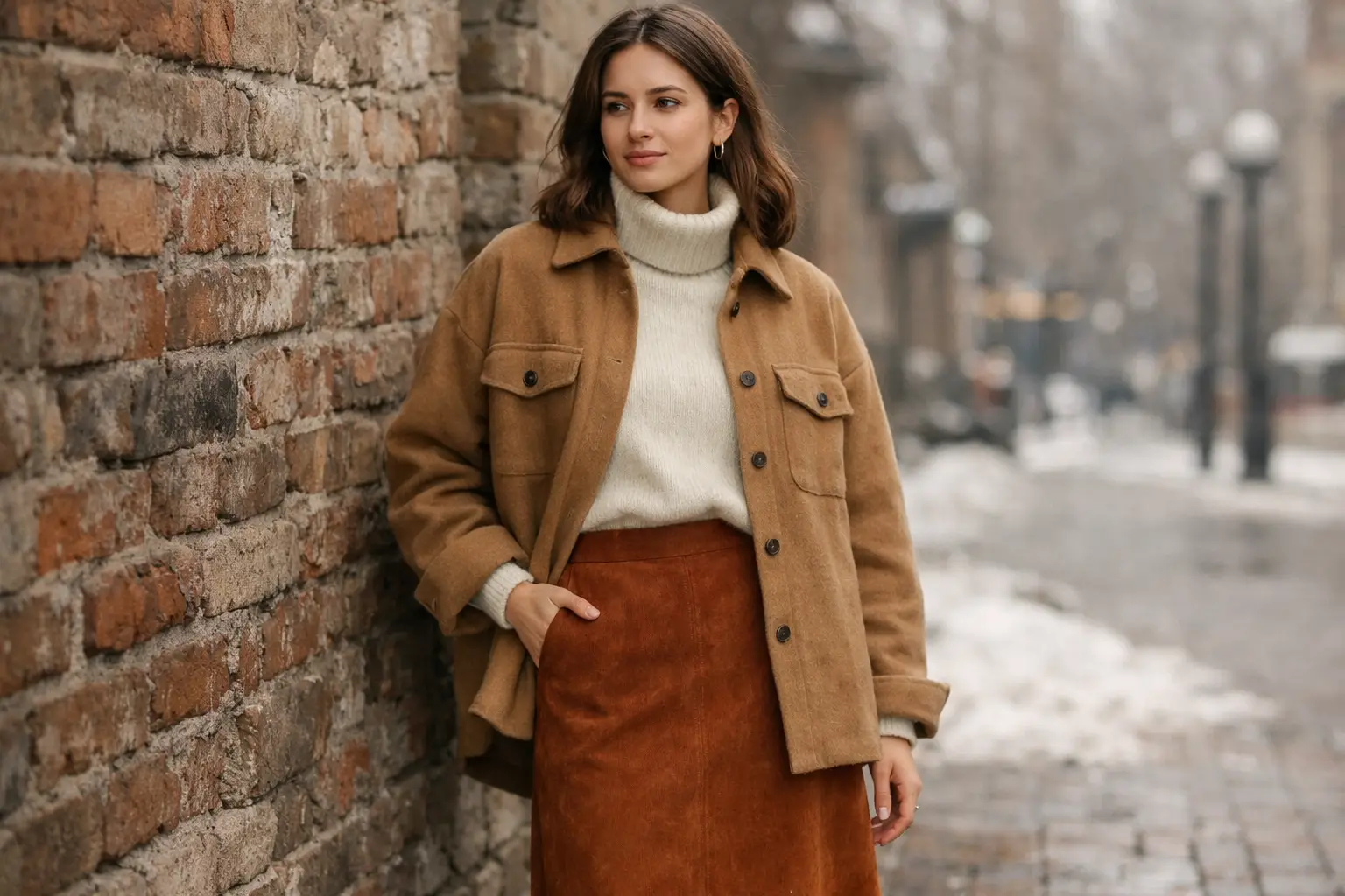 Suede Midi Skirt With a Shacket