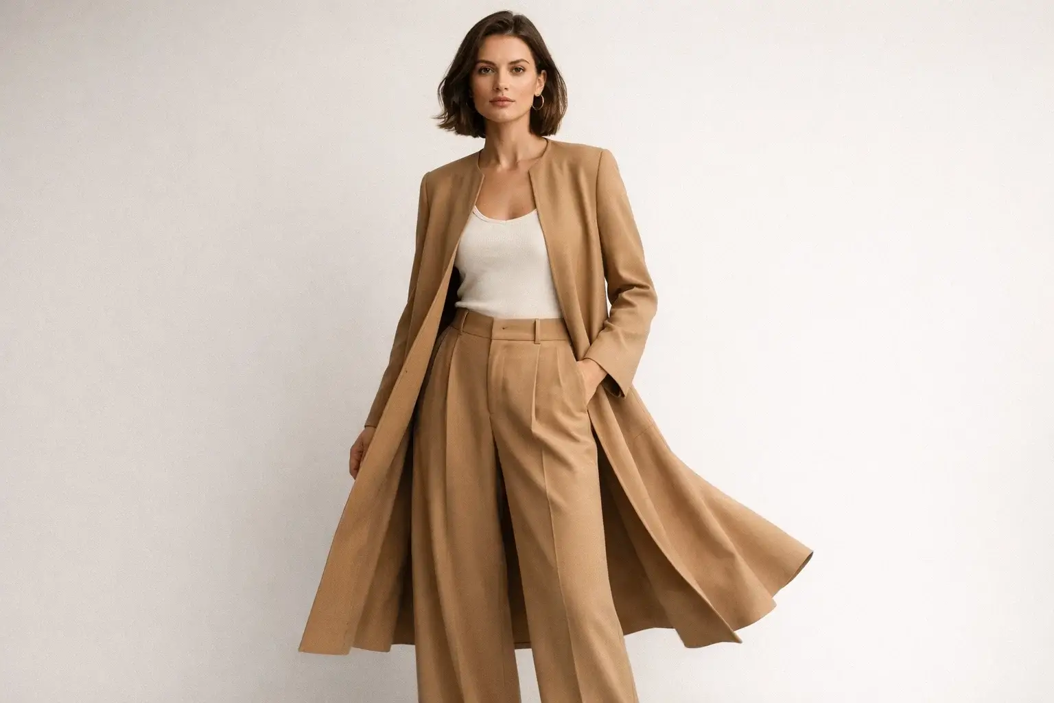The Tailored Trench Coat with Wide Leg Trousers