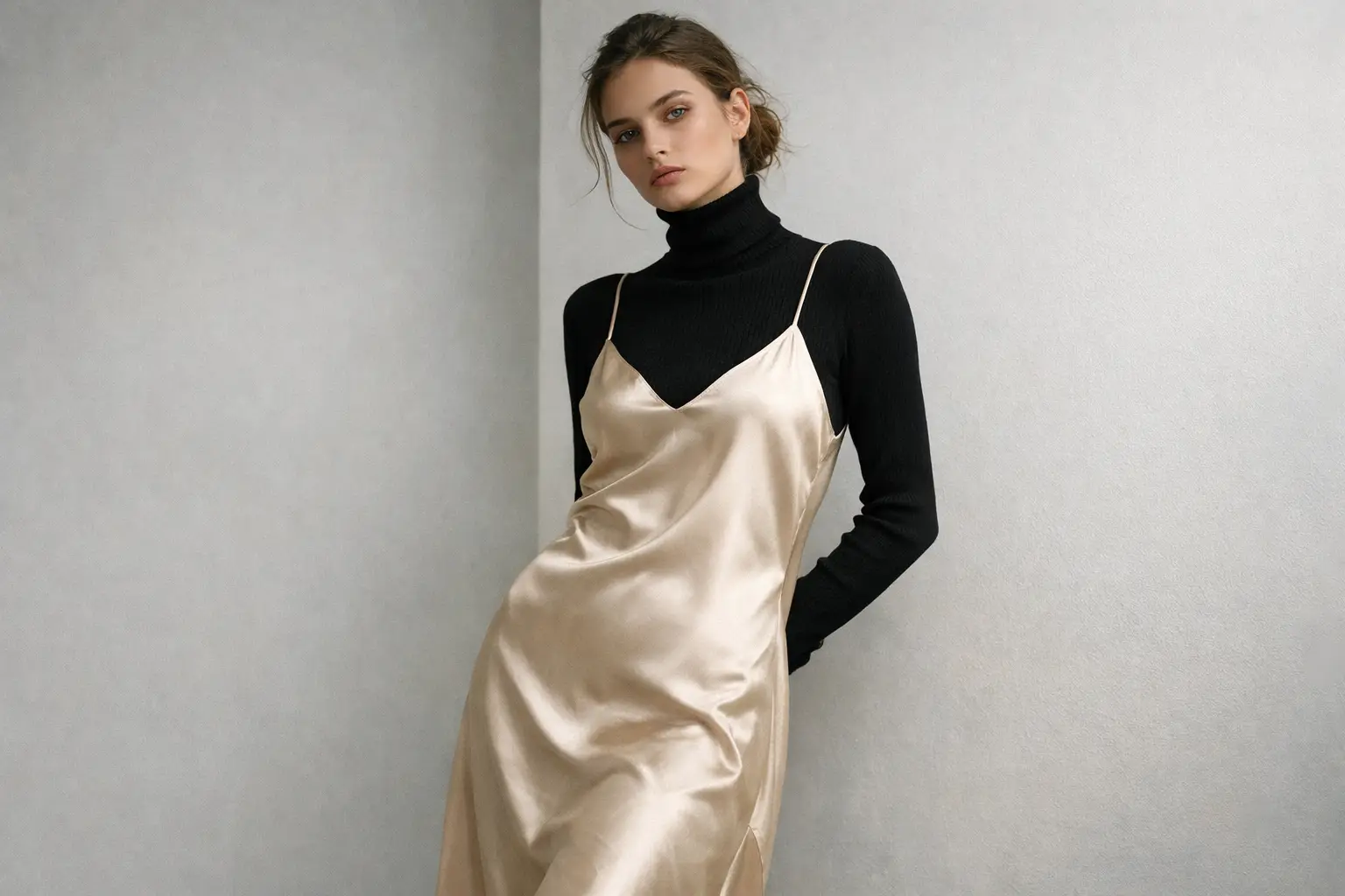 Turtleneck Under Slip Dress
