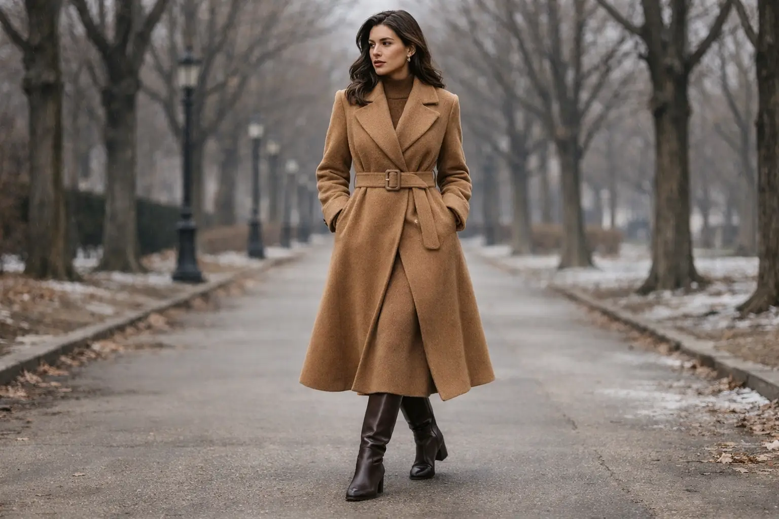 Wool Midi Skirt With a Belted Coat